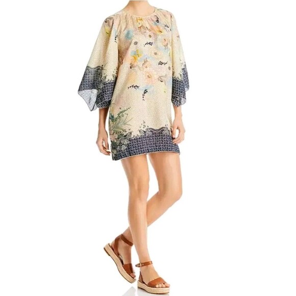$298 Johnny Was Millay Zanna Ivory Silk Sheer Light Tunic Dress S NEW